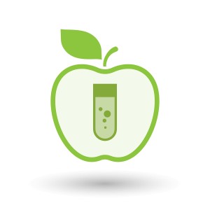 Isolated  line art apple icon with a chemical test tube